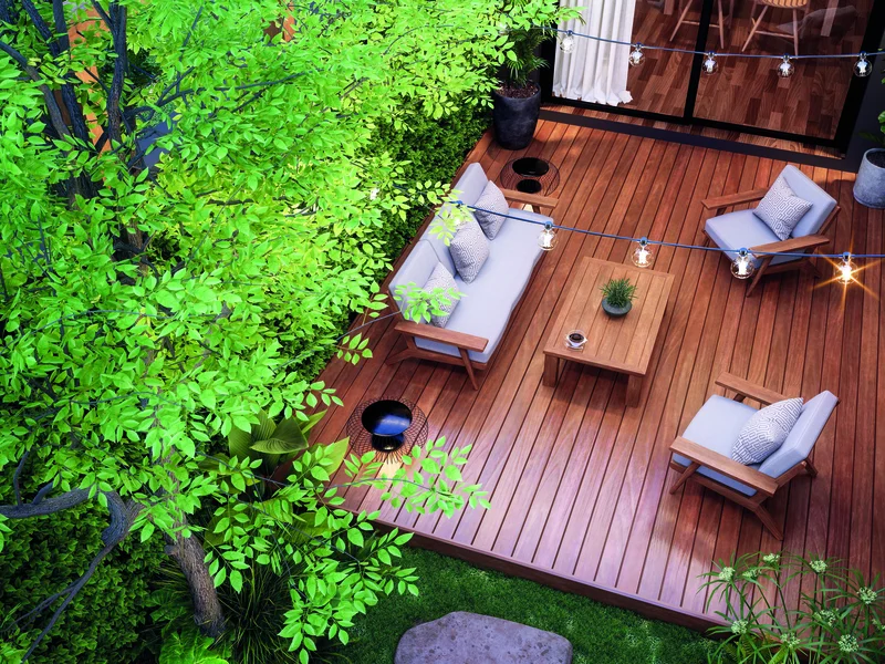 Terrasse piscine bois exotique résistant à l'eau pour une piscine bois bambou