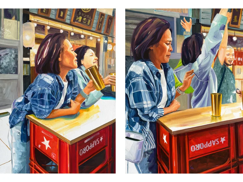 Ambiance d'un izakaya Aurélie Quentin : Noren et entrée d'un bistrot japonais