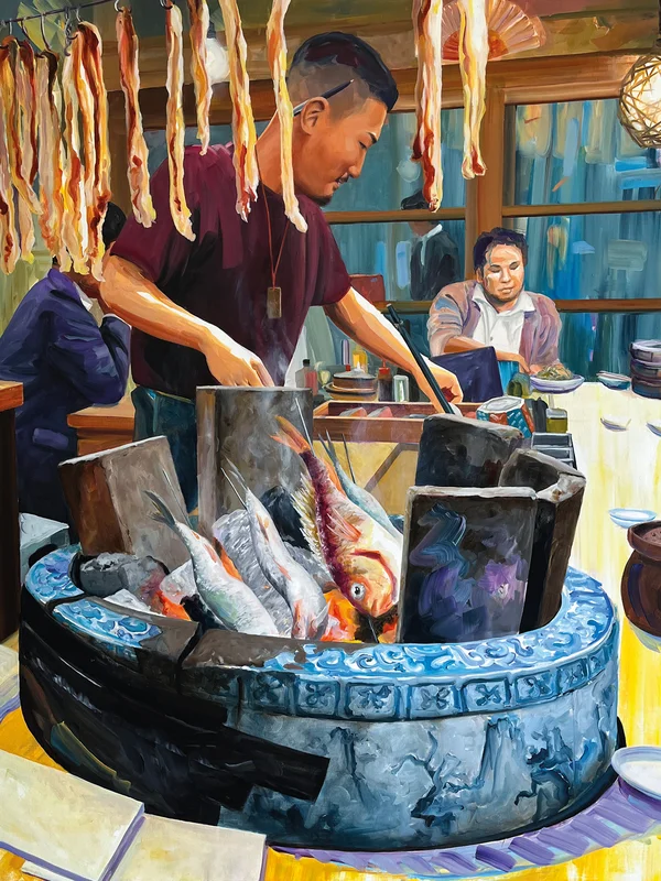 Artiste Aurélie Quentin observant discrètement une scène de bistrot japonais