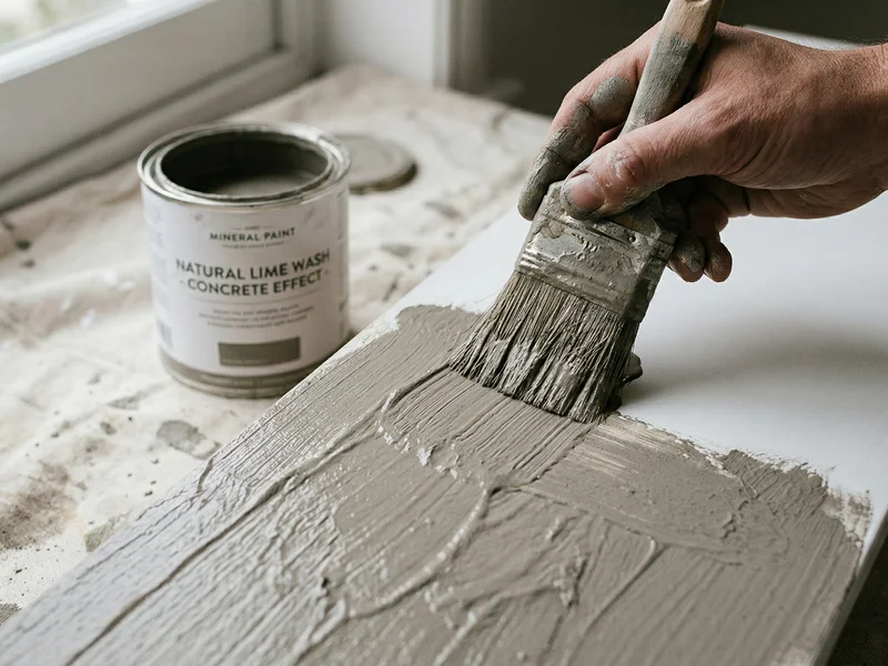 Peinture minérale pour masquer le mélaminé et créer un effet béton ciré.