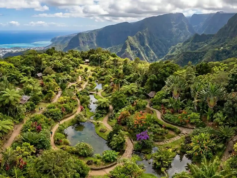 Une personne détendue observant la nature dans un jardin ré-ensauvagé, symbolisant la paix intérieure.