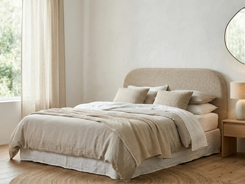 Chambre à coucher apaisante avec des formes organiques et des couleurs douces