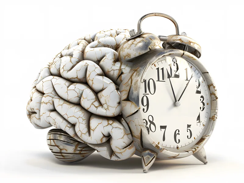 Schéma simplifié du cerveau humain montrant le noyau suprachiasmatique, illustrant le fonctionnement du sommeil circadien.