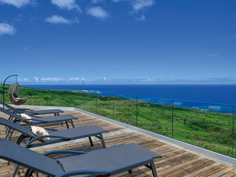 L'ancienne case en bois de la Villa Prestige Réunion, nichée dans un champ verdoyant